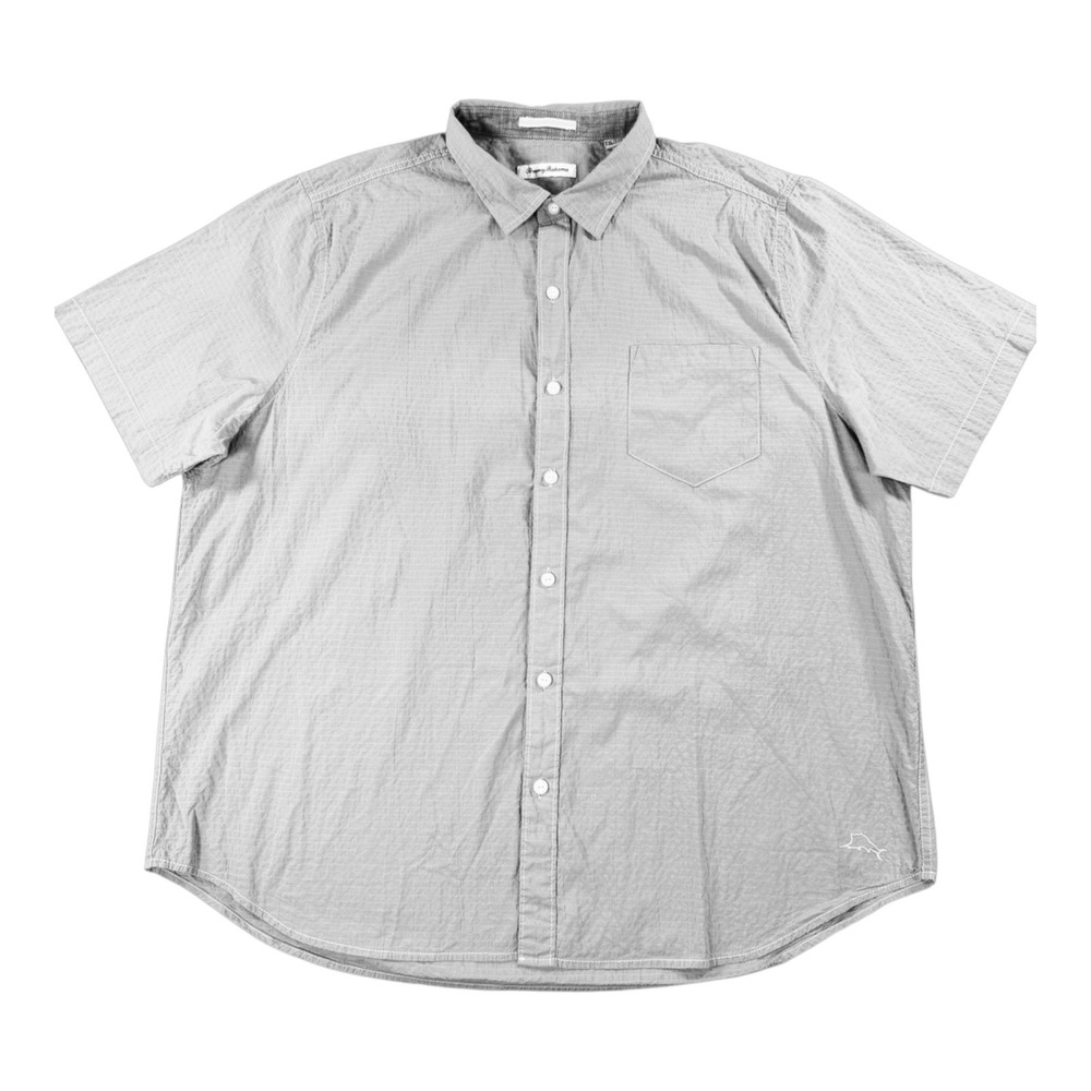 Tommy Bahama Button Down Shirt Mens XXL‎ Gray Excellent Seersucker Short Sleeve